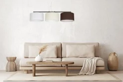 Belis Pendelleuchte Stoff Weiß Ecru Braun E27 100 cm lang* Bürolampen|Wohnzimmerlampen