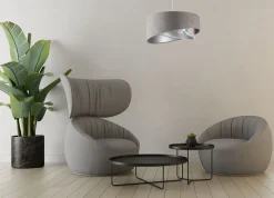 BPS Koncept Pendelleuchte Stoffschirm Ø 50 cm Grau Beige Silber E27* Bürolampen|Schlafzimmer Lampen