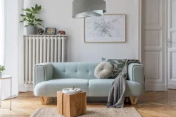 BPS Koncept Pendelleuchte Stoffschirm Ø 50 cm rund Grau Hellblau Silber* Hängelampen|Bürolampen