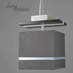 Outlet Luminex Pendelleuchte Stoffschirm Braun Chrom E27