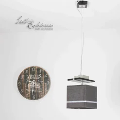 Outlet Luminex Pendelleuchte Stoffschirm Braun Chrom E27