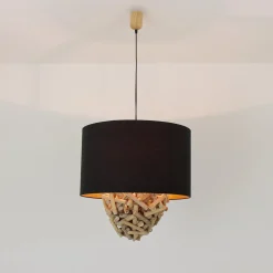 Clearance Suna Living Pendelleuchte Treibholz Stoff Handarbeit Unikat PATTANI