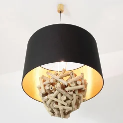 Clearance Suna Living Pendelleuchte Treibholz Stoff Handarbeit Unikat PATTANI