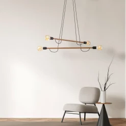 TK Lighting Pendelleuchte verstellbar Holz Metall L: 93 cm 4x E27* Hängelampen|Esszimmer Lampen