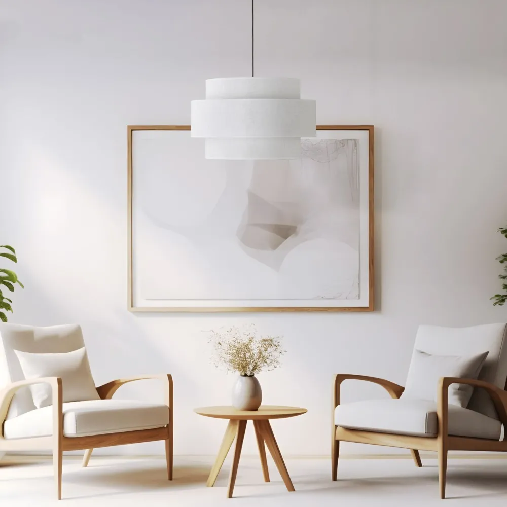 TK Lighting Pendelleuchte Weiß Ø 50 cm H: max. 160 cm Stoff Metall E27* Wohnzimmerlampen|Stofflampen