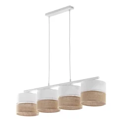 TK Lighting Pendelleuchte Weiß Braun 4-flammig Metall Stoff Jute E27* Wohnzimmerlampen|Stofflampen