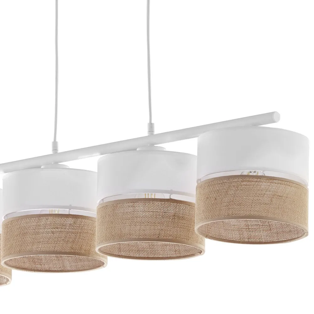 TK Lighting Pendelleuchte Weiß Braun 4-flammig Metall Stoff Jute E27* Wohnzimmerlampen|Stofflampen