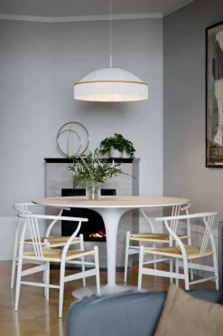 By Rydéns Pendelleuchte Weiß Gold Ø 60 cm Stoffschirm Fransen E27* Hängelampen|Wohnzimmerlampen