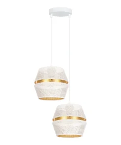 Belis Pendelleuchte Weiß Gold Metall 2-flammig B:40 cm E27* Hängelampen|Bürolampen