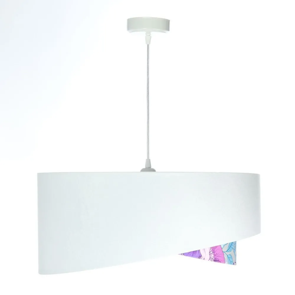 BPS Koncept Pendelleuchte Weiß Lila Blumen Print E27 rund Ø 50 cm Stoff* Hängelampen|Bürolampen