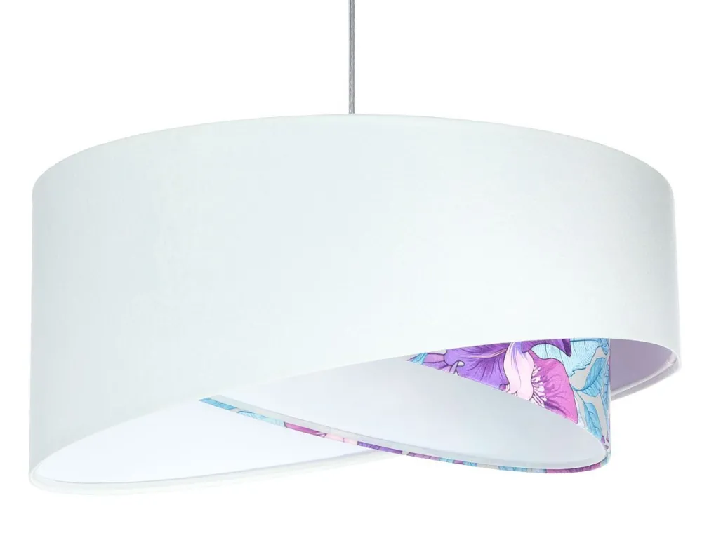 BPS Koncept Pendelleuchte Weiß Lila Blumen Print E27 rund Ø 50 cm Stoff* Hängelampen|Bürolampen