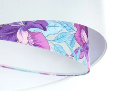 BPS Koncept Pendelleuchte Weiß Lila Blumen Print E27 rund Ø 50 cm Stoff* Hängelampen|Bürolampen