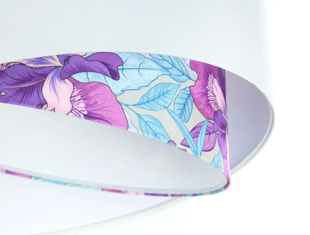 BPS Koncept Pendelleuchte Weiß Lila Blumen Print E27 rund Ø 50 cm Stoff* Hängelampen|Bürolampen