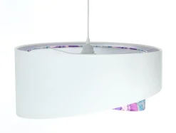 BPS Koncept Pendelleuchte Weiß Lila Blumen Print E27 rund Ø 50 cm Stoff* Hängelampen|Bürolampen