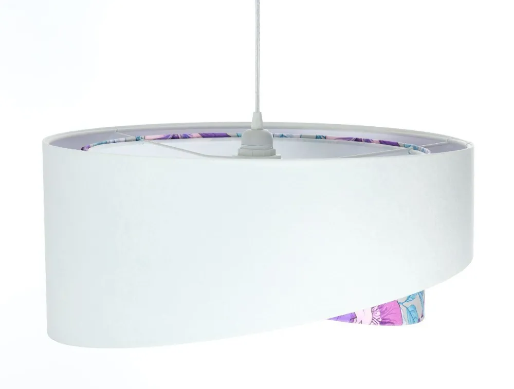 BPS Koncept Pendelleuchte Weiß Lila Blumen Print E27 rund Ø 50 cm Stoff* Hängelampen|Bürolampen