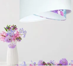 BPS Koncept Pendelleuchte Weiß Lila Blumen Print E27 rund Ø 50 cm Stoff* Hängelampen|Bürolampen