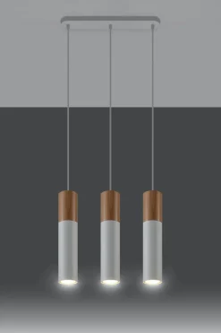 Sollux Pendelleuchte Weiß Metall Holz 3-flmg Skandinavisch* Hängelampen|Esszimmer Lampen