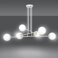 Sale Emibig Pendelleuchte Weiß verstellbar Modern 6x E27 Wohnzimmer