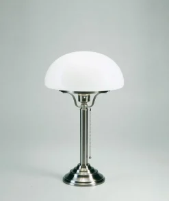 Online Berliner Messingleuchten Pilzleuchte Messing Glas blendarm E27 43 cm in Nickel