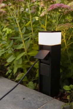 New Eco-Light Pollerleuchte Aluminium Schwarz 36,7 cm IP44 Steckdose