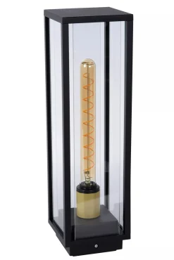 Pollerleuchte Außen Glas Metall Schwarz E27 IP54 50 cm* Wegeleuchten|Metall Lampen