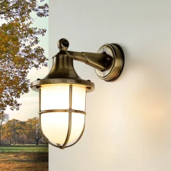 Lido Premium Außenwandleuchte Antik Messing Riffelglas* Rustikale Lampen|Metall Lampen