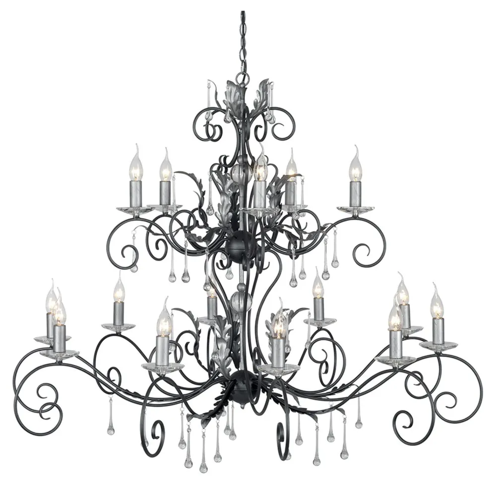 Elstead Premium Kronleuchter Groß Schwarz Silber Kristalle* Designerlampen|Kristalllampen