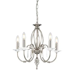 Hot Elstead Premium Kronleuchter in Nickel Metall 5-flammig