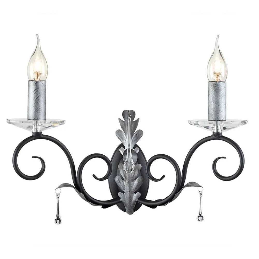 Elstead Prunkvolle Wandlampe Schwarz Silber floral mit Kristall* Wandleuchten|Designerlampen