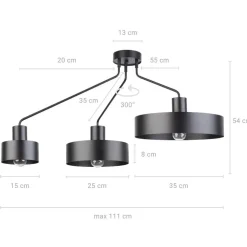 Sigma Retro Deckenleuchte Schwarz Metall 3-flammig auffällig* Deckenleuchten|Wohnzimmerlampen