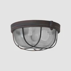 Steinhauer Runde Deckenlampe Braun Riffelglas Metall E27 Bullauge* Deckenleuchten|Badezimmer Lampe