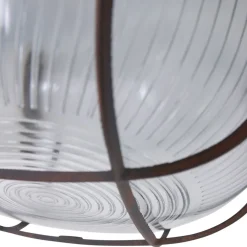 Steinhauer Runde Deckenlampe Braun Riffelglas Metall E27 Bullauge* Deckenleuchten|Badezimmer Lampe