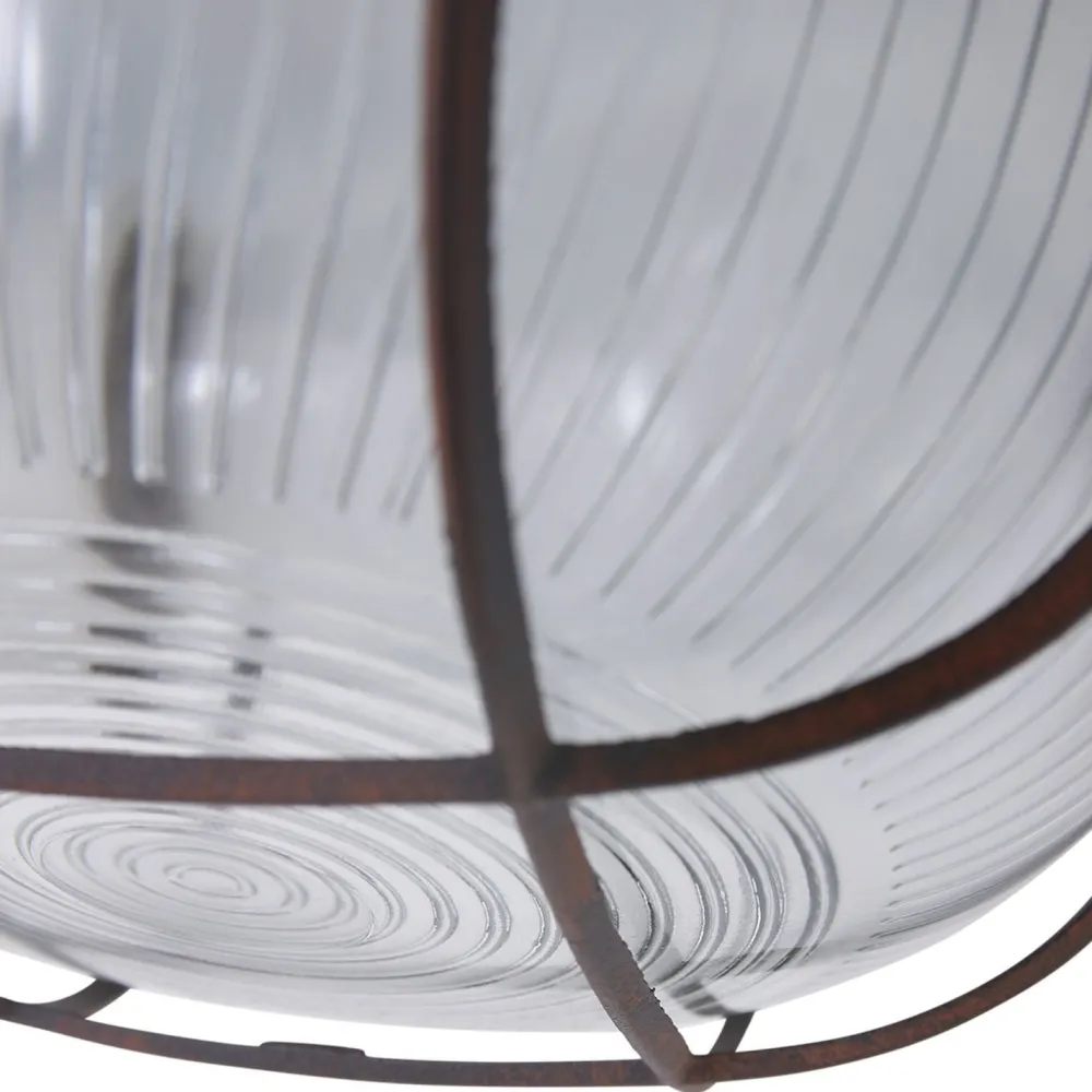 Steinhauer Runde Deckenlampe Braun Riffelglas Metall E27 Bullauge* Deckenleuchten|Badezimmer Lampe