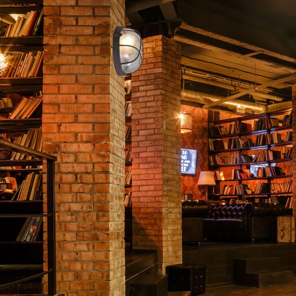 Steinhauer Runde Deckenlampe Braun Riffelglas Metall E27 Bullauge* Deckenleuchten|Badezimmer Lampe