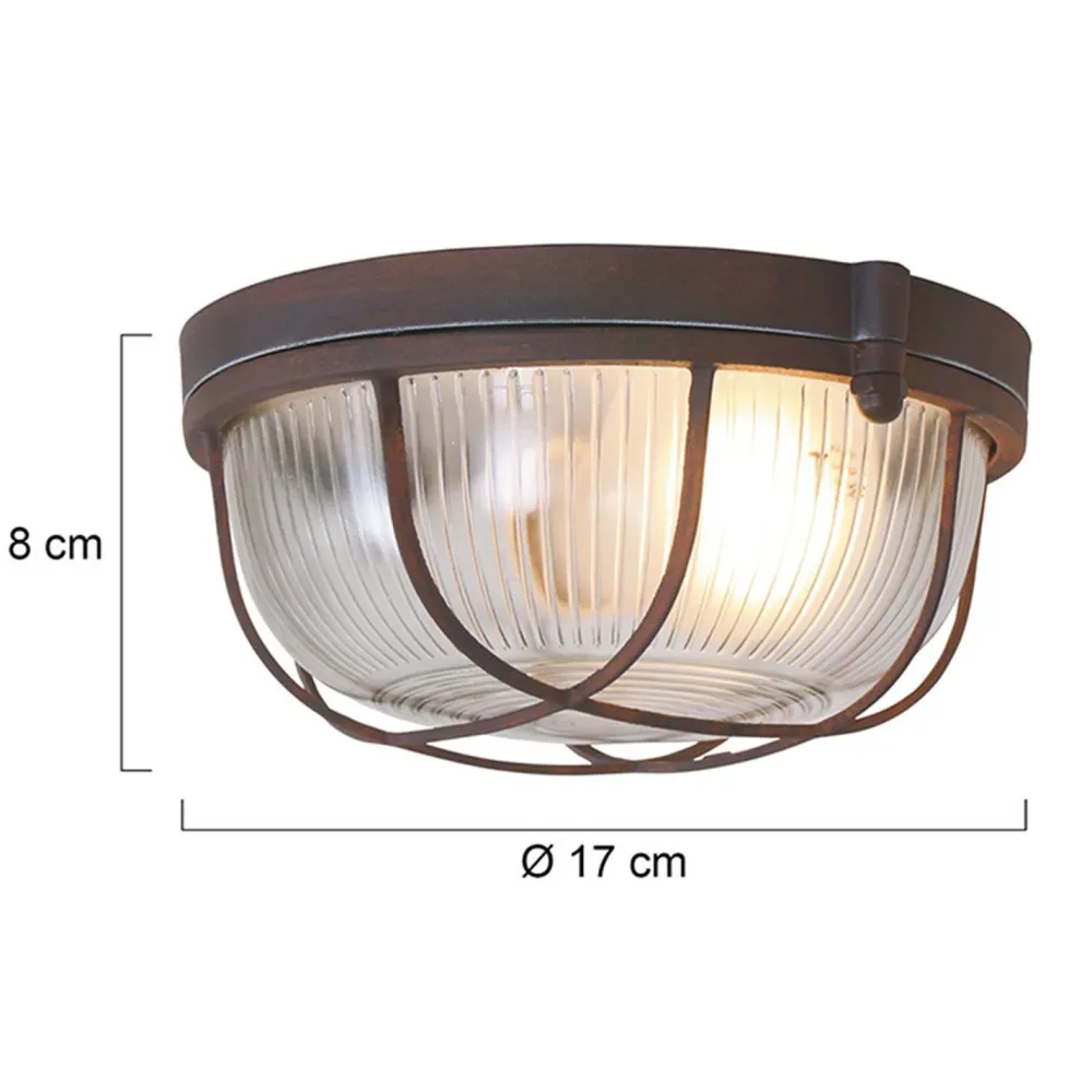 Steinhauer Runde Deckenlampe Braun Riffelglas Metall E27 Bullauge* Deckenleuchten|Badezimmer Lampe