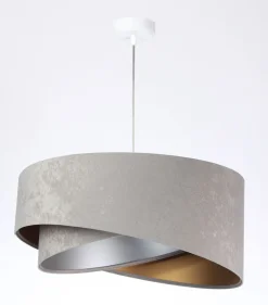 Hot BPS Koncept Runde Hängelampe E27 D: 50 cm Grau Gold Silber Stoffschirm