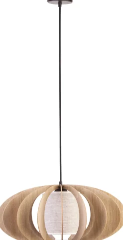 Sigma Runde Hängelampe Holz Eiche Stoff Beige Ø60 cm wohnlich* Hängelampen|Esszimmer Lampen