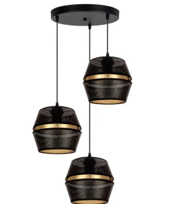 Belis Runde Hängelampe Schwarz Gold Metall B:45 cm E27 3-flmg* Hängelampen|Bürolampen