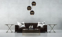 Belis Runde Hängelampe Schwarz Gold Metall B:45 cm E27 3-flmg* Hängelampen|Bürolampen