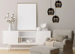 Belis Runde Hängelampe Schwarz Gold Metall B:45 cm E27 3-flmg* Hängelampen|Bürolampen