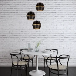 Belis Runde Hängelampe Schwarz Gold Metall B:45 cm E27 3-flmg* Hängelampen|Bürolampen