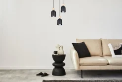 Outlet Belis Runde Hängelampe Schwarz Metall Holz 3-flmg E27 Ø36 cm