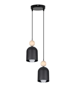 Clearance Belis Runde Hängelampe Schwarz Metall Holz 2-flmg E27 Ø21 cm