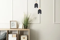 Clearance Belis Runde Hängelampe Schwarz Metall Holz 2-flmg E27 Ø21 cm