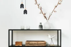 Clearance Belis Runde Hängelampe Schwarz Metall Holz 2-flmg E27 Ø21 cm