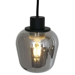 Steinhauer Runde Hängelampe Schwarz Rauchgrau Glas Metall 145 cm