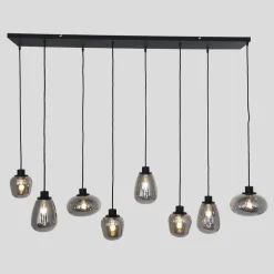 Steinhauer Runde Hängelampe Schwarz Rauchgrau Glas Metall 145 cm