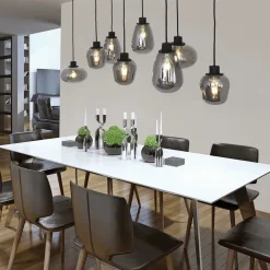 Steinhauer Runde Hängelampe Schwarz Rauchgrau Glas Metall 145 cm