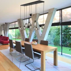 Steinhauer Runde Hängelampe Schwarz Rauchgrau Glas Metall 145 cm