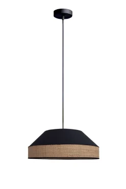 Best Belis Runde Hängelampe Stoff Rattan Schwarz Natur E27 Ø45 cm